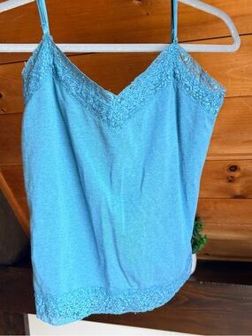 Y2K Lace-Trim Layering Cami Top in Beautiful Blue; Size Large (12-14)